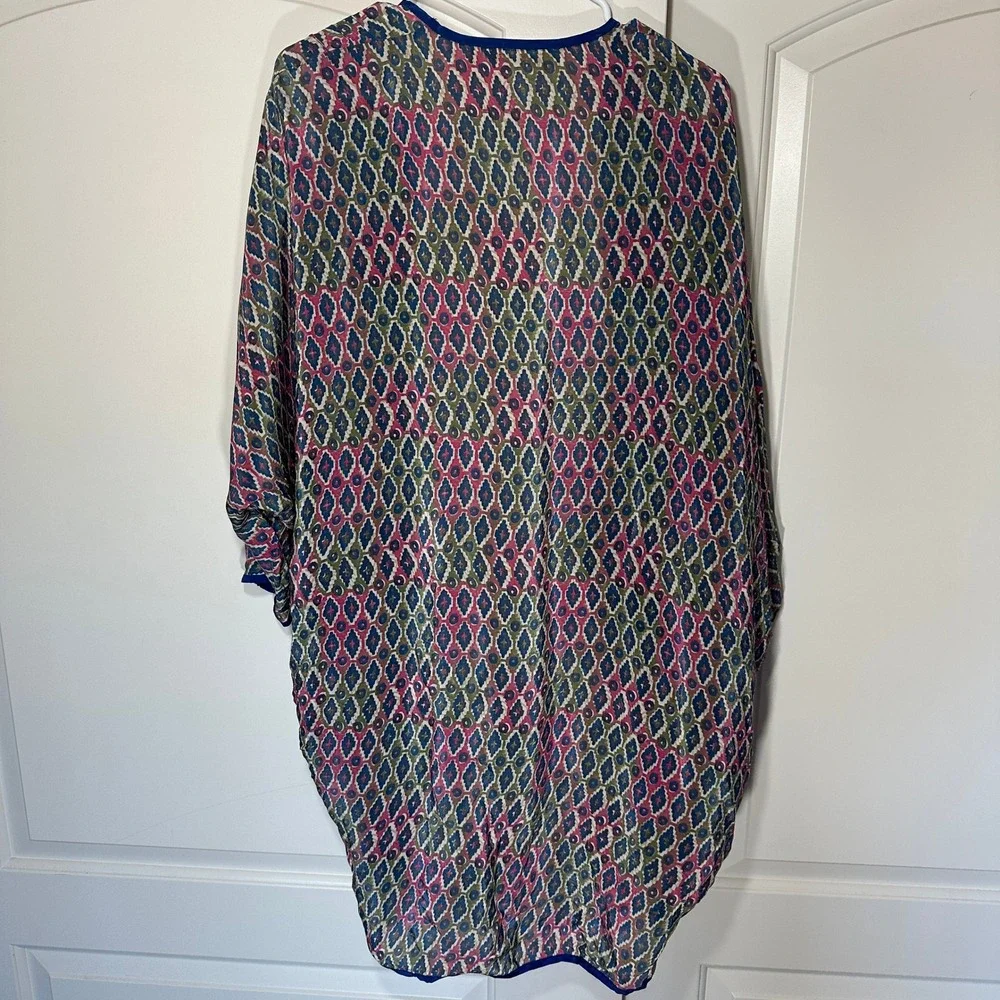 Kimono Cardigan Womens S/M Multi Color Soft Surroundings 1CZ00 Rayon Ikat Print‎